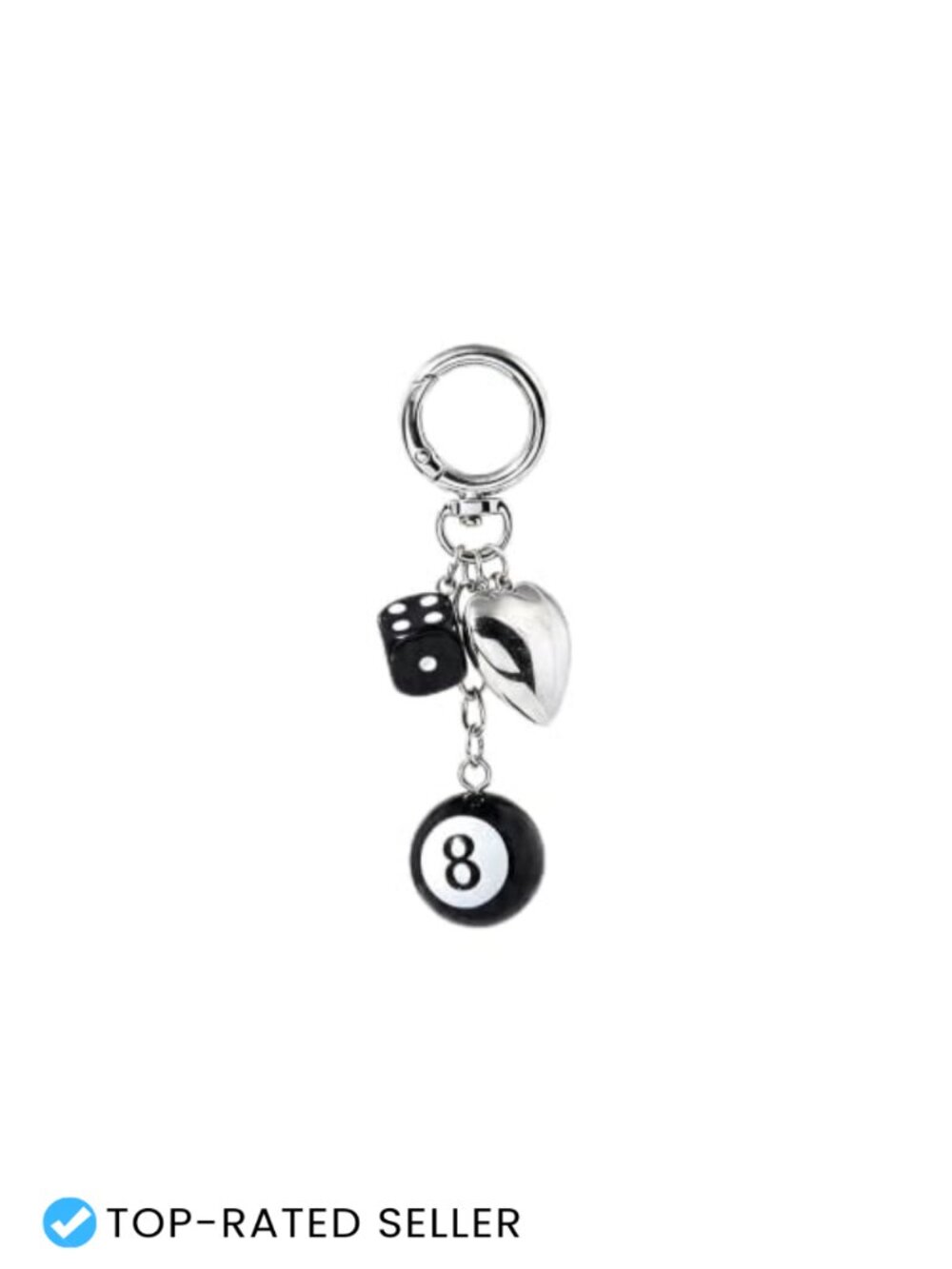 Y2K Retro Billiard Dice Heart Bow Star Bag Charm Silver Metal Wallet Chain